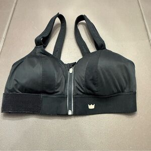 SheFit Luxe Sports Bra Padded Moisture Wicking Front Zip Black Adjustable Straps